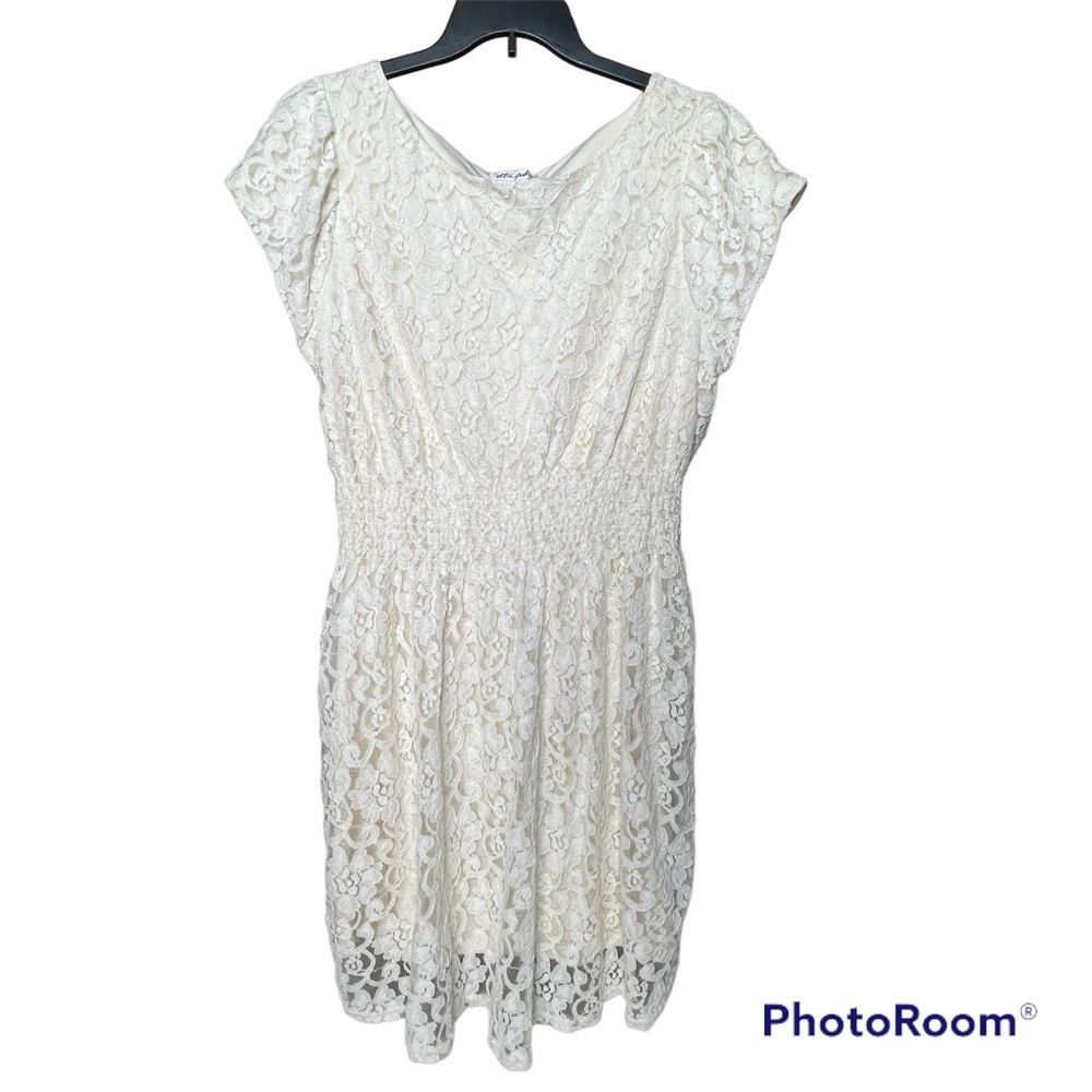 NWT Ultra Pink lace dress cream 2x shirt sleeve pull over style